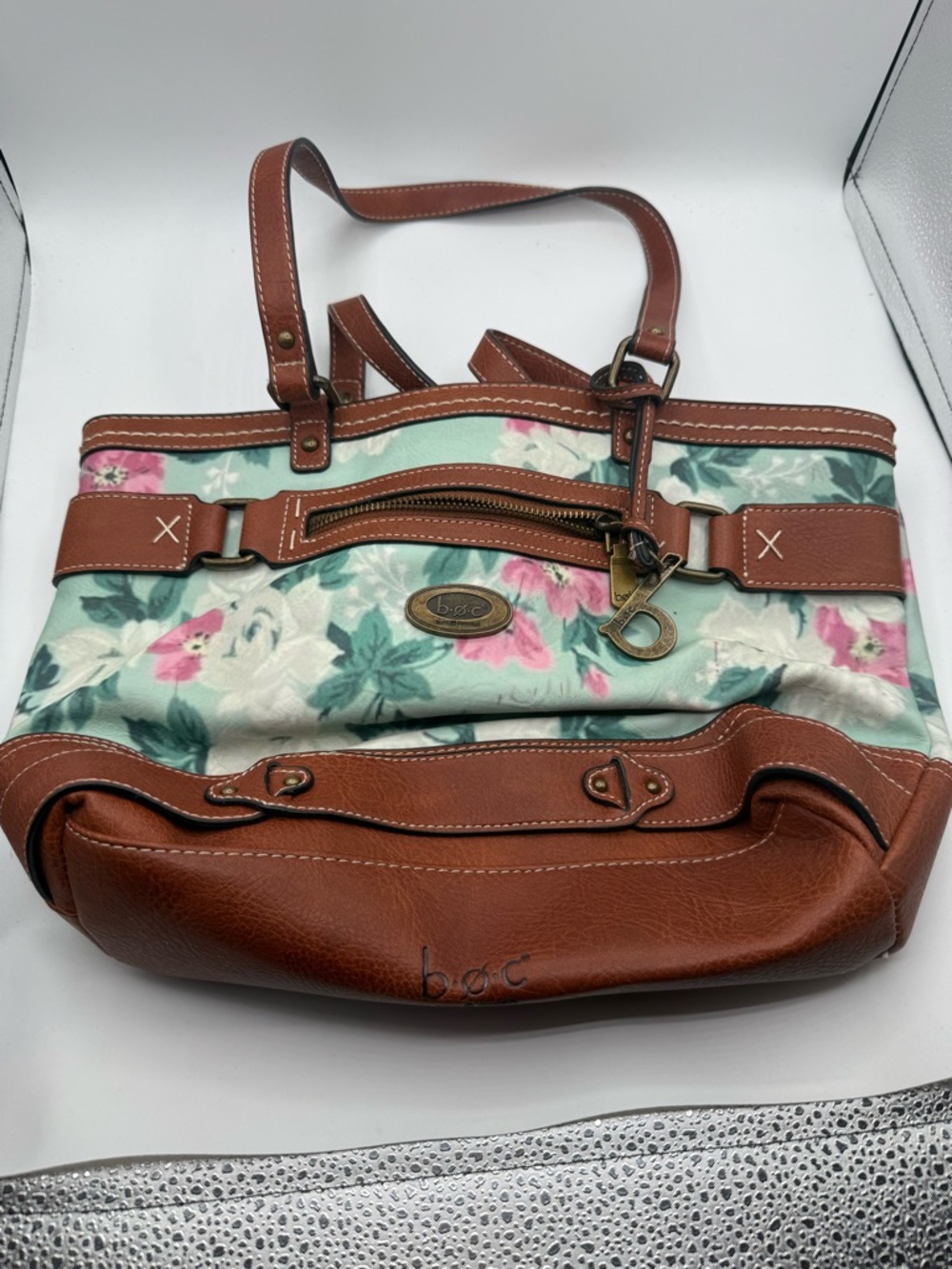 BOC Born Concept Faux Leather Handbag Bag Purse White Floral Adjustable Strap